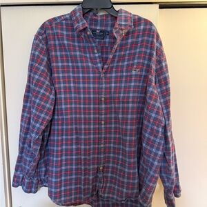 Vineyard Vines Mens 2XL Blue Red Plaid Classic Tucker Fit Flannel Long Sleeve